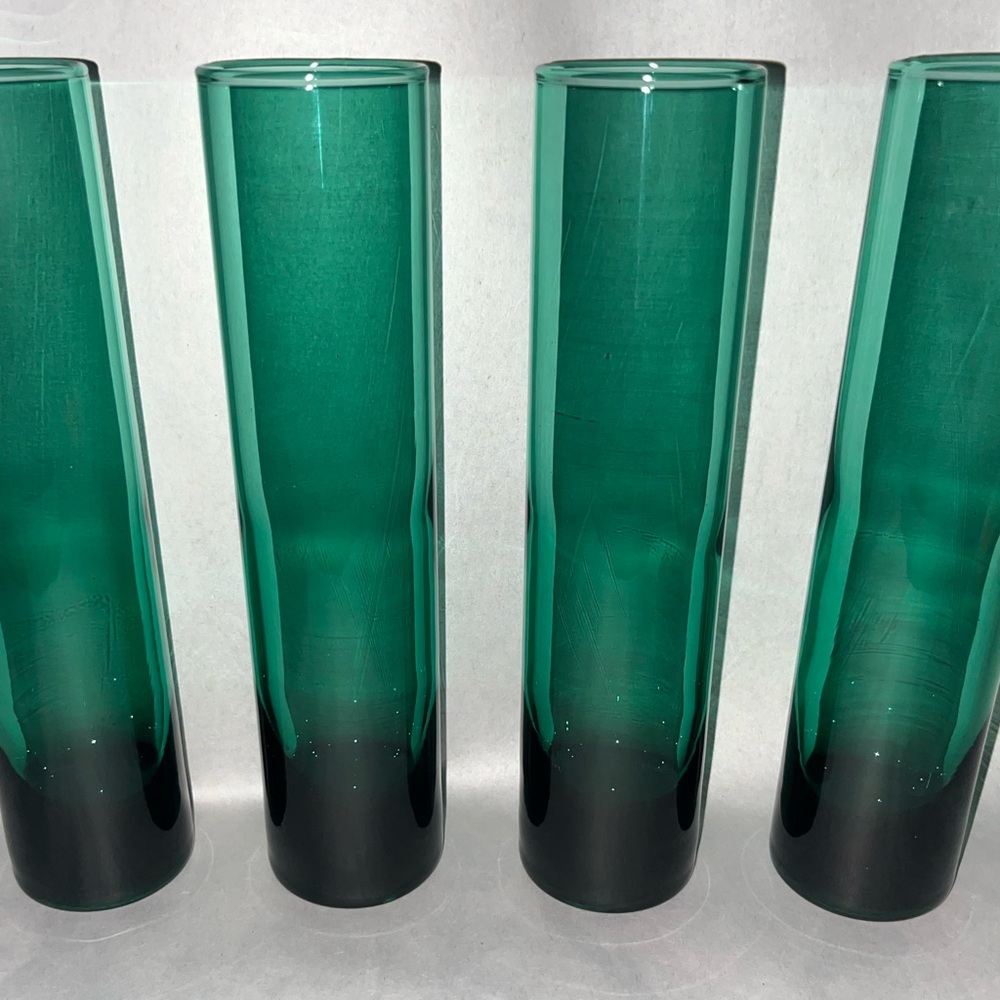 4 Libbey 7.5" Tall Cylinder Bud Vase Glasses Emerald Green Drink Ware Excellent